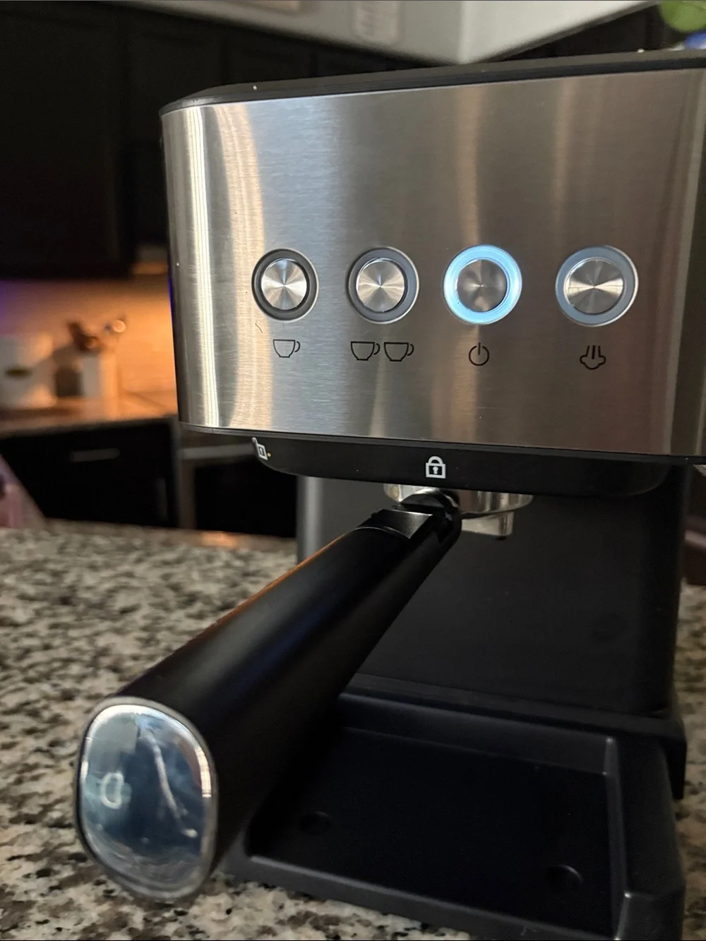 Stainless Steel and Black Espresso Machine with Steam Wand